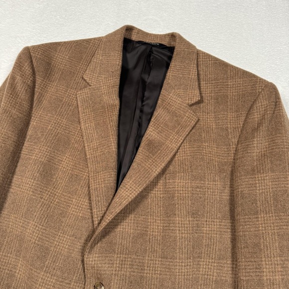 Jos A Bank Blazer Mens 46R Brown Plaid 100% Camelhair Sport Coat Jacket Classic - Picture 1 of 15